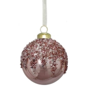 Pink Beaded Glass Christmas Bauble Decoration