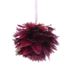 Berry Feather Ball Christmas Bauble Decoration