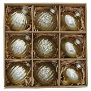 Gold Glass Premium Christmas Bauble Decorations - Pack of 9