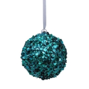 Teal Sequin Christmas Bauble Decoration