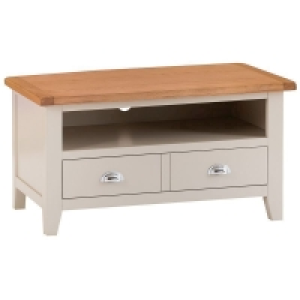 QDStores  Aurora Mist TV Unit Oak Light Grey 1 Shelf 1 Drawer