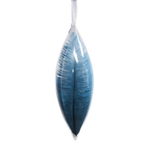 Large Teal Feather Inset Glass Christmas Bauble Decoration