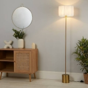 Raffia Floor Lamp - White & Gold