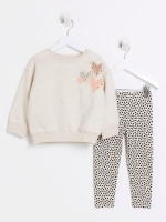 LittleWoods River Island Mini Mini Girls Heart Sweatshirt Set - Beige