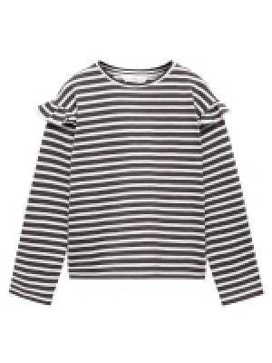 LittleWoods Mango Girls Striped Long Sleeve Tshirt - Dark Grey