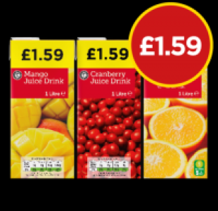 Mango Juice Drink, Cranberry Juice, Orange Juice £1.59