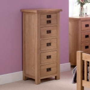 QDStores  Cotswold Oak Tall Chest of drawers Natural 5 Drawers
