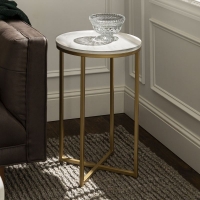 QDStores  Deco Circular Side Table Gold and White