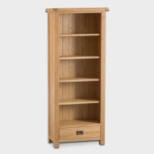 QDStores  Cotswold Oak Tall Bookcase Natural 5 Shelves 1 Drawer