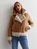 LittleWoods New Look Tan Faux Shearling Cropped Aviator Jacket