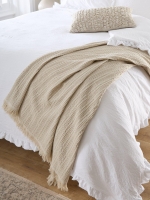 LittleWoods Very Home Textured Waffle Cotton Bedspread Throw Natural