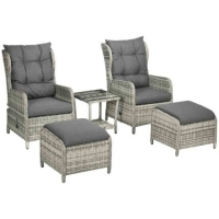 RobertDyas  Outsunny Rattan Recliner w/ Two-tier Glass Top Table - Grey