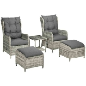Outsunny Rattan Recliner w/ Two-tier Glass Top Table - Grey £482.99