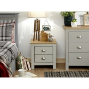 QDStores  Lancaster Bedside Table Grey 2 Drawers