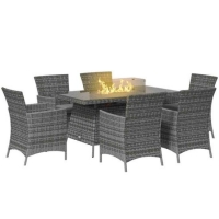 RobertDyas  Outsunny 7pc PE Rattan Dining Set w/ Fire Pit Table - Grey