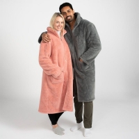 QDStores  Faux Fur Fleece Zip-Up Gown Grey - One Size