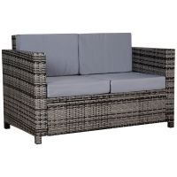 QDStores  Outsunny Two-Seater Rattan Sofa - Mixed Grey