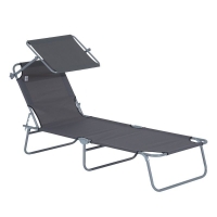 QDStores  Outsunny Adjustable Lounger Seat with Sun Shade-Grey