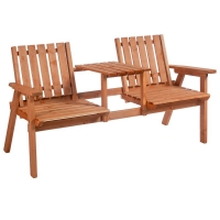 QDStores  Outsunny 2-Seater Fir Wood Bench w/ Centre Table