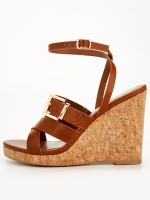LittleWoods V By Very Buckle Strappy Wedge Sandal - Brown