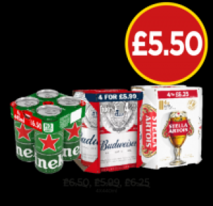 Budgens  Heineken, Stella Artois, Budweiser