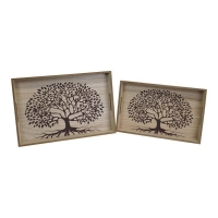 QDStores  2x Tray Wood with Tree Pattern