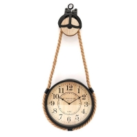QDStores  Rope Pulley Clock Wood Hanging Battery Powered - 74cm