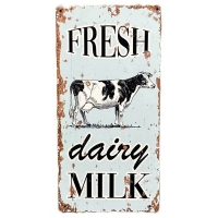 QDStores  Vintage Fresh Dairy Milk Sign Metal Wall Mounted - 30cm