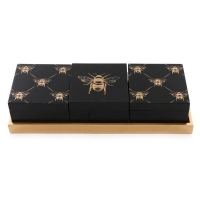 QDStores  3 x Wood Jewellery Boxes 10cm - Black & Gold