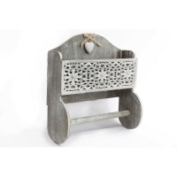 QDStores  Grey Wooden Kitchen Towel Holder With Cutout Pattern Shelf