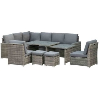RobertDyas  Outsunny 7pc Rattan Set w/ Cushioned Seat/Footstools/Table