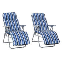 RobertDyas  Outsunny Set of 2 Garden Sun Loungers - Blue and White