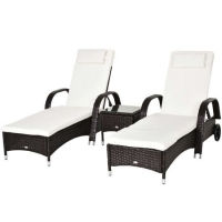 RobertDyas  Outsunny Rattan Sun Lounger Set with Side Table - Brown