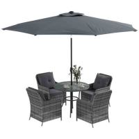 RobertDyas  Outsunny 6pc Rattan Furniture Set w/ Umbrella - Grey