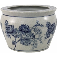 QDStores  Planter Ceramic Blue & White with Flower Pattern - 25.3cm