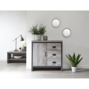 QDStores  Boston Sideboard Metal & Wood Grey 1 Door 1 Shelf 3 Drawers