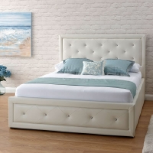 QDStores  Hollywood Double Ottoman Bed Faux Leather White 5 x 7ft