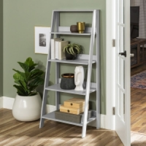 QDStores  Ladder Tall Bookcase Grey 4 Shelves