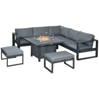 RobertDyas  Outsunny 6pc Corner Sofa Set w/ Fire Pit Table, Aluminium