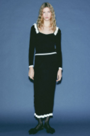 Frill-trimmed rib-knit pencil skirt