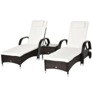 Outsunny Rattan Sun Lounger Set with Side Table - Brown £344.99