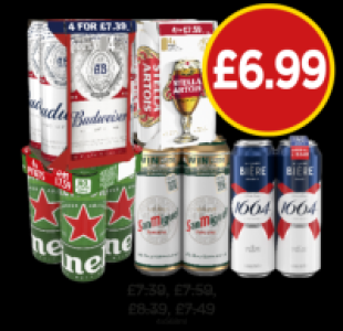 Budweiser, Stella Artois, Heineken, San Miguel, Kronenbourg