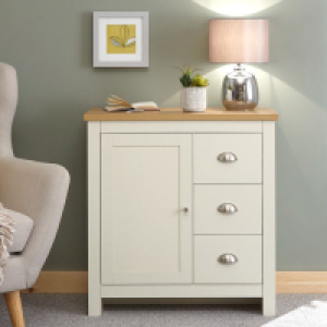 QDStores  Lancaster Sideboard Cream 1 Door 2 Shelves 3 Drawers
