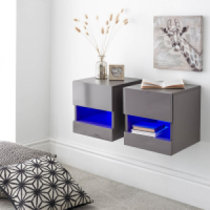2 Galicia Bedside Tables Melamine Grey 1 Shelf 1 Drawer