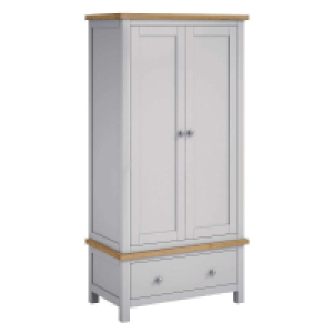 QDStores  Lucerne Tall Wardrobe Oak Light Grey 2 Doors 1 Drawer