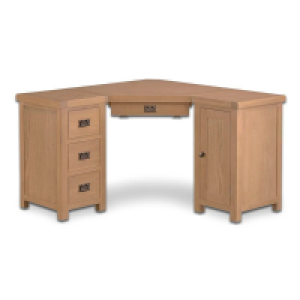 QDStores  Cotswold Oak Corner Desk Natural 3 Drawers
