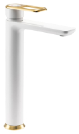 Wickes  Abode Levarto Tall Basin Mixer Tap - White & Brass