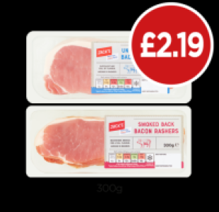 Jacks Back Bacon Rashers Unsmoked, Smoked £2.19