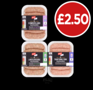 Jacks Sausages Cumberland, Lincolnshire, Traditional Pork £2.50
