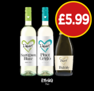 I Heart Wines Sauvignon Blanc, Pinot Grigio, Bubbly
